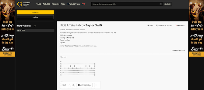 Ultimate Guitar Screenshot - I 5 migliori siti per tablature gratuite per chitarra e basso