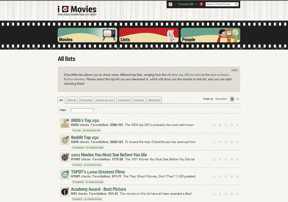 iCheckMovies - Come creare le tue liste di film personali: i 7 migliori siti