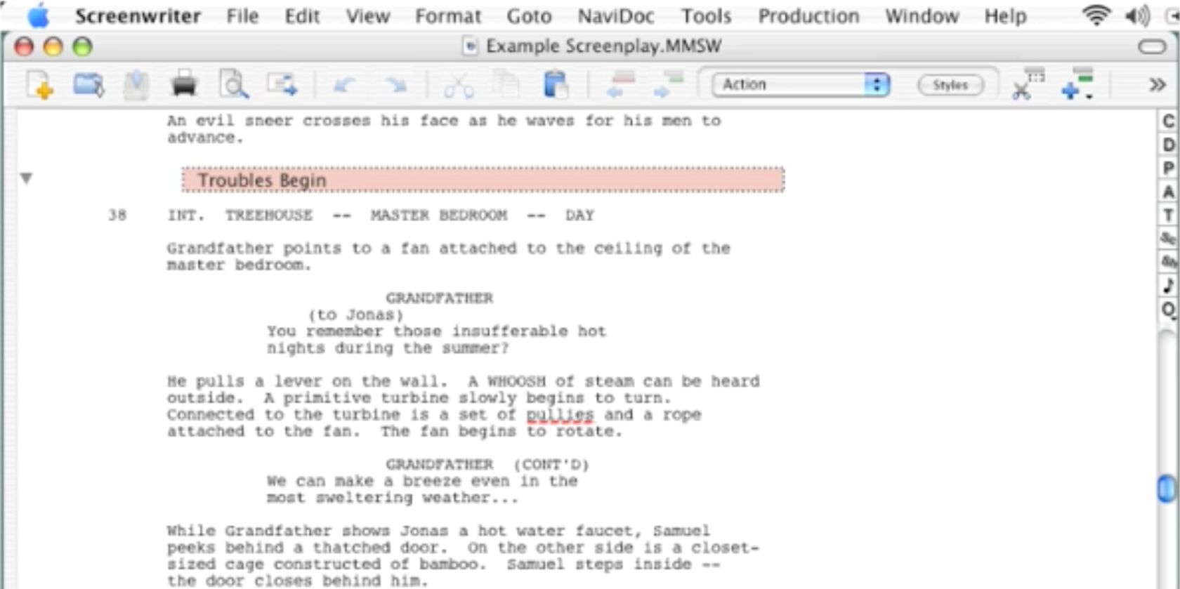 Die 7 besten Drehbuch-Apps für Windows und Mac - Movie Magic Screenwriter showing script on Mac2
