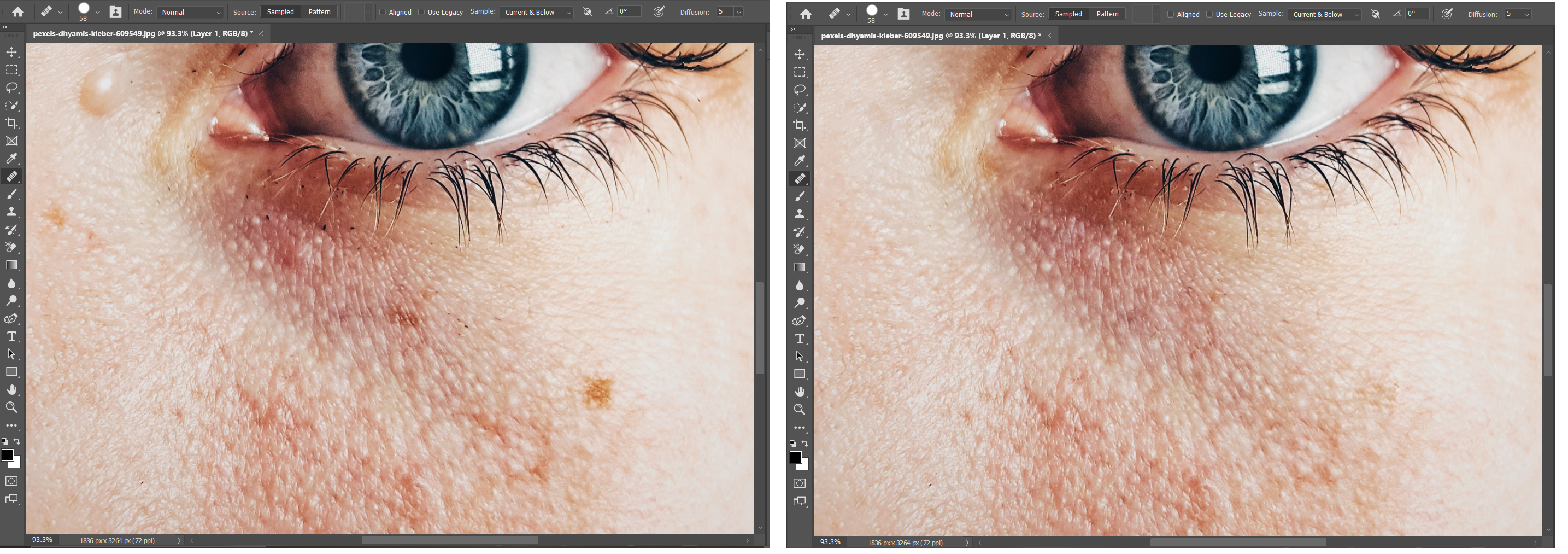 02 Healing Brush Tool Before And After - 4 macchie che puoi rimuovere facilmente usando Photoshop