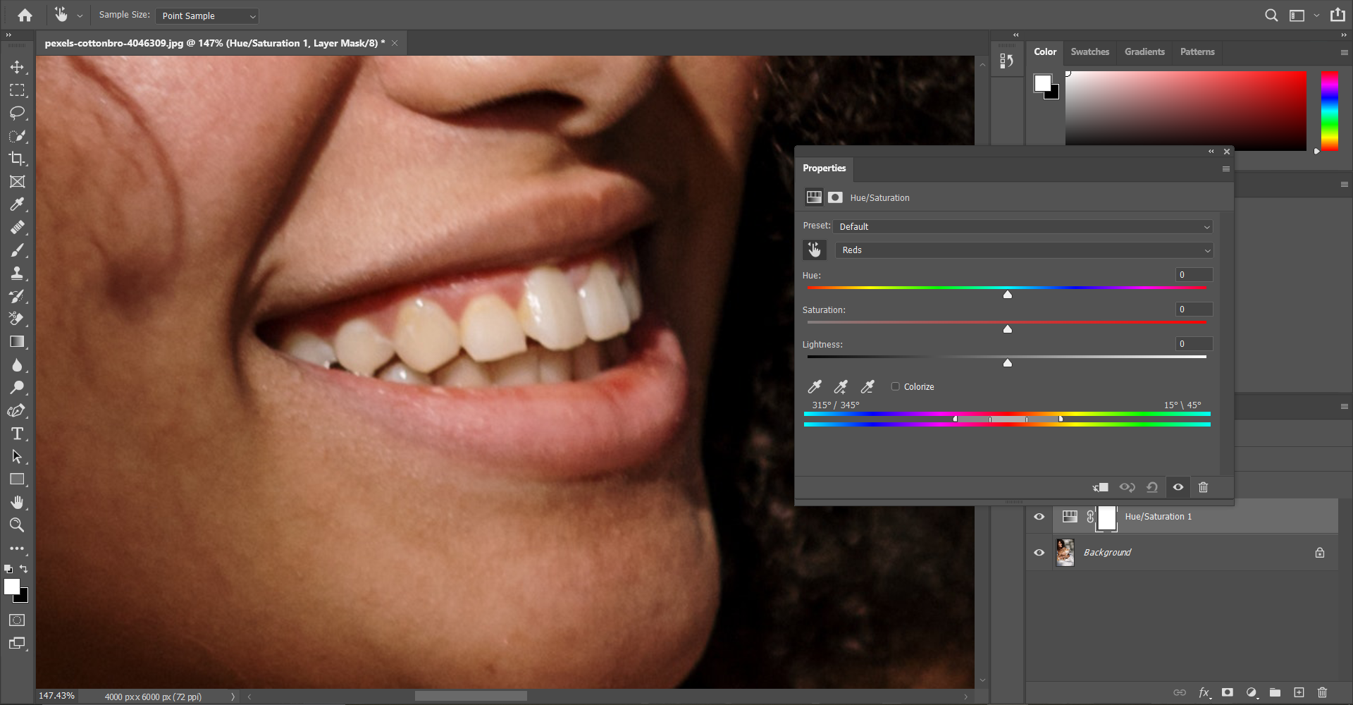 06 Color picking yellow teeth - 4 macchie che puoi rimuovere facilmente usando Photoshop