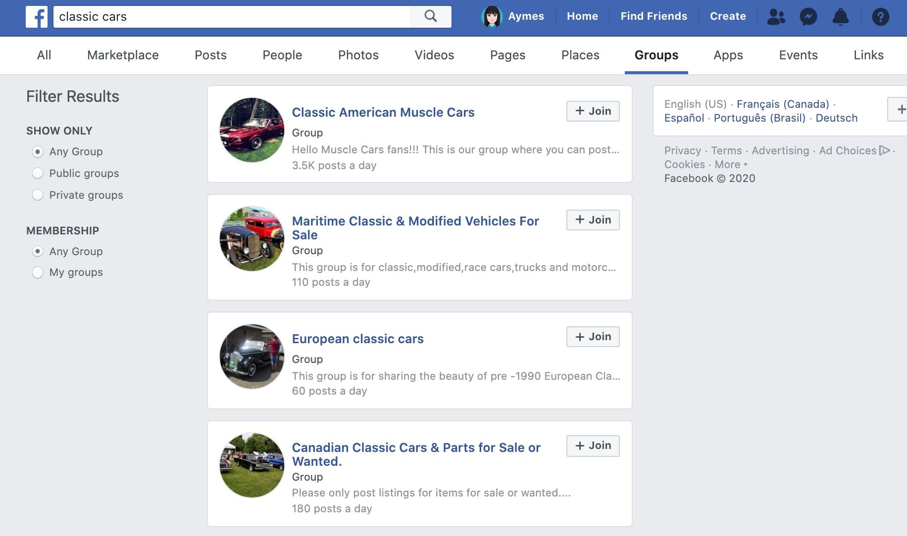 Screenshot Facebook Groups Search - 5 modi in cui i social media avvicinano le persone