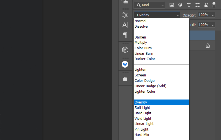1 Overlay Blend Mode location - Come creare facilmente effetti di luce in Photoshop utilizzando la modalità di fusione Sovrapposizione