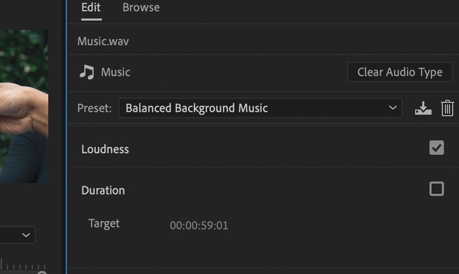essential sound balanced background music preset - Come ottenere un audio migliore con un suono essenziale in Adobe Premiere Pro
