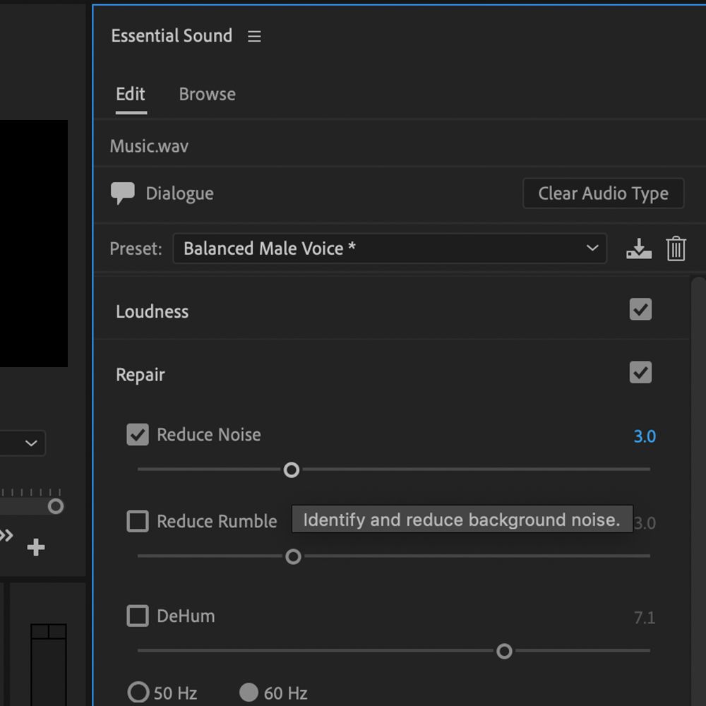 premiere noise reduction - Come ottenere un audio migliore con un suono essenziale in Adobe Premiere Pro